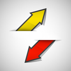 Two straight arrow ribbon. 2 direction right banner shape. Trend arrow stripe form, flat icon