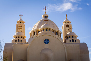 Public cathedral coptic egyptian church at the sky background