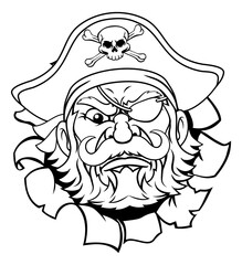 Pirate Captain Cartoon Mascot Tearing Background