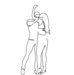 Latin American dances. Elegant couple dancing salsa, bachata. Retro style. Line drawing for printing T-shirts, and cosmetics