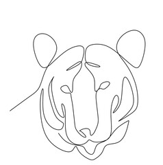 Continuous linear drawing of the tiger symbol, for neon lighting, for poster, brochure, banner, invitation card, vector illustration, isolated on a white background