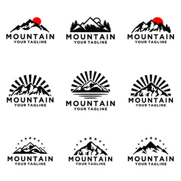 Rocky Mountain, Creek River Mount Peak Hill Nature Landscape view logo design