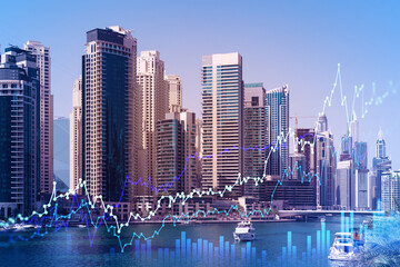 Skyscrapers of Dubai business downtown. International hub of trading and financial services of...