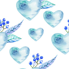 Blue heart seamless pattern