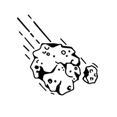 Vector doodle illustration of a space meteorite on an isolated white background.The drawing is suitable for a space-themed decor, a sticker, or a background element. © kortio
