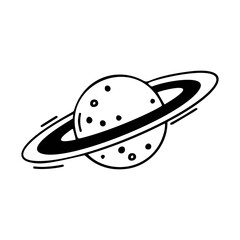 Vector hand-drawn illustration on the theme of space. Doodle-style planet Saturn on an isolated white background.The element is suitable for space decor, background.