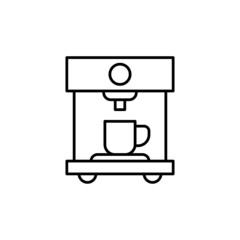 Coffee machine icon in flat black line style, isolated on white 