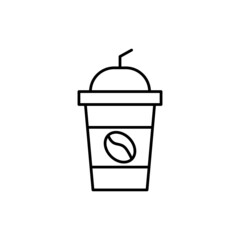 take Away cold coffee icon  in flat black line style, isolated on white 