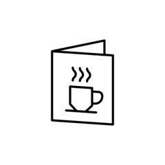 Coffee shop menu icon in flat black line style, isolated on white 