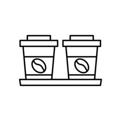 Coffee cups icon in flat black line style, isolated on white 