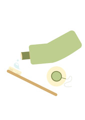 Toothbrush paste. Toothbrush. Dental floss. Healthy teeth.
Dentistry. Healthy habits. Oral hygiene kit. Vector illustration. Isolated.
