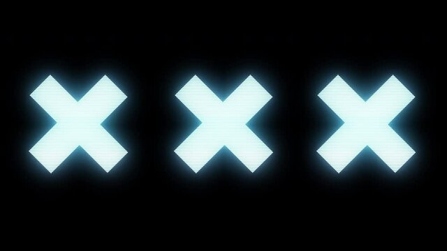 Three cross shape in distorted glitch style. Modern technology futuristic video element. Design art concept. Creative bright animation for games.