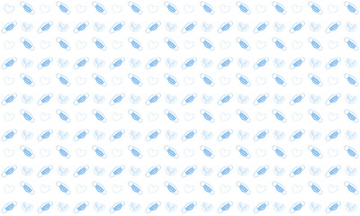 Blue surgical masks and hearts pattern on a white background great for any kind of packaging.