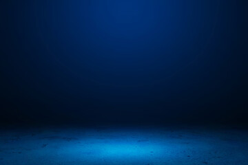 Product showcase with spotlight. Blue studio room background. Use as montage for product display