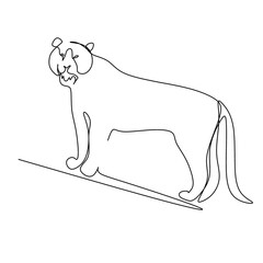 Continuous linear drawing of the tiger symbol, for neon lighting, for poster, brochure, banner, invitation card, vector illustration, isolated on a white background