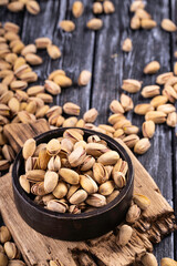 Organic pistachios. Pistachios in shell. Food background.