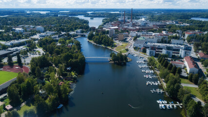 Fototapeta premium Beautiful top view of Valkeakoski city. Sunny summer day. Finland