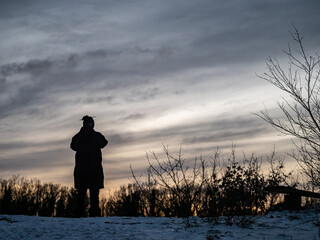 qi Gong in germany in winter with sunset