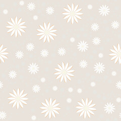 Fototapeta na wymiar Seamless floral pattern. White chamomile or daisies on a beige background. Endless patterns for textiles and fabrics, wrapping paper, packaging. Vector image. Flat style