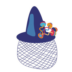 Witch hat on white backdrop. Flat cartoon vector illustration. Halloween decoration.