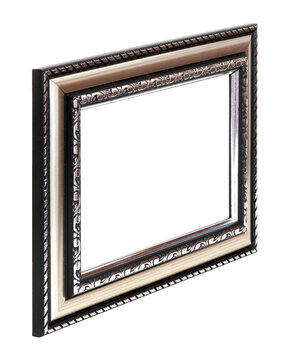 Wooden frame for paintings, mirrors or photo in perspective view isolated on white background. Design element with clipping path