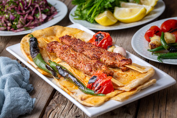 Traditional delicious Turkish foods; Adana kebab