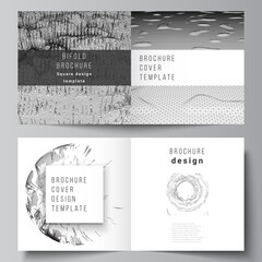 Vector layout of two covers templates for square bifold brochure, flyer, magazine, cover design, book design, cover. Abstract 3d digital backgrounds for futuristic minimal technology concept design.