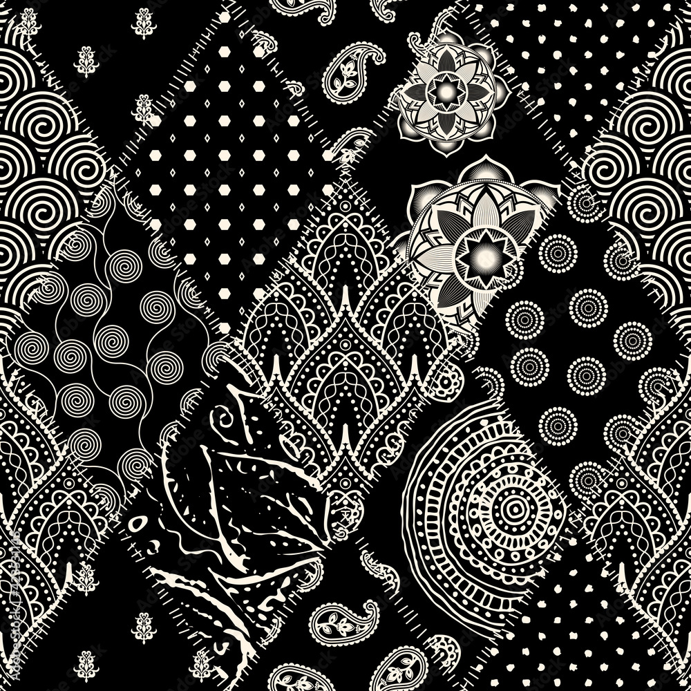 Poster Patchwork textile pattern. Seamless quilting design background.