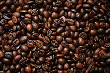 Macro photo of roasted coffee beans background. 