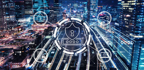 Cyber security theme with a large train station