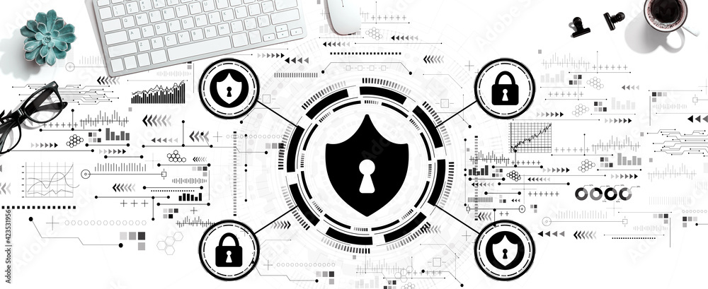 Poster cyber security theme with a computer keyboard