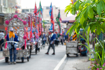 Fototapeta premium Taiwan folk temple activity. Focus on foreground. Abstract. Blurred background.