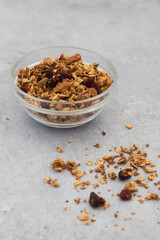 Granola in a glass bowl