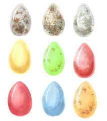 hand drawn watercolor easter eggs. Set of watercolor colorful eggs on a white background
