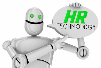 Obraz na płótnie Canvas HR Technology RPA Robotic Process Automation Software System Speech Bubble 3d Illustration