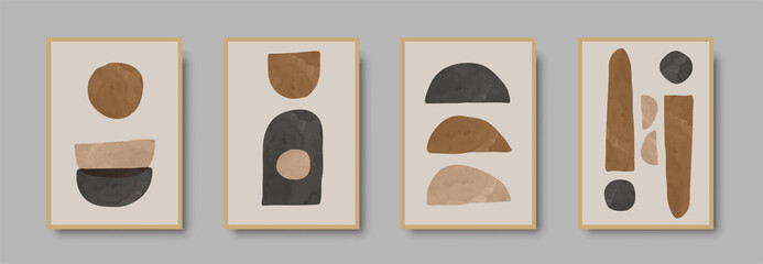 Abstract wall art, Set of 4 boho art prints. Minimal shapes on beige, Bedroom wall art. Trendy wall decor. Abstract poster with neutral shapes for luxury boho interior. Hand drawn vector watercolor