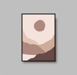 Abstract landscape wall art print. Vector abstract landspace for luxury minimal bedroom interior. Printable boho poster for decor. Artwork with terracotta colors for wallpaper. Vector illustration