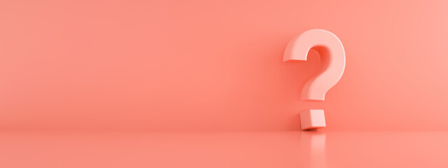 Pink pastel color question mark isolate on pink background with shadow and reflection 3D rendering