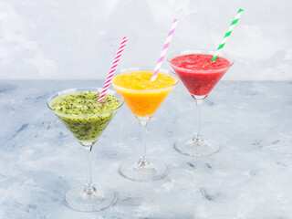 Sicilian Orange, Tangerine and Kiwi fruit smoothie served in martini glass non-alcohol cocktail