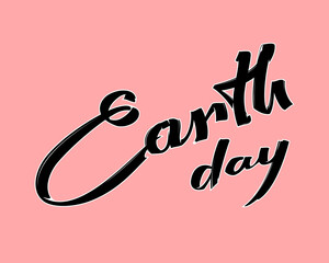 Happy Earth Day hand lettering card color background. illustration with leaves text for banner, poster. Pastel shades Earth Day hand lettering banner