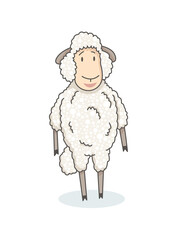 Funny cute white sheep in hand drawn style. Childish creative print for decoration or card. Vector graphic design element for kids poster