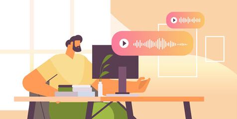 businessman communicate by voice messages audio chat application social media online communication
