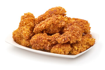 Fried Chicken strips in breadcrumbs, isolated on white background