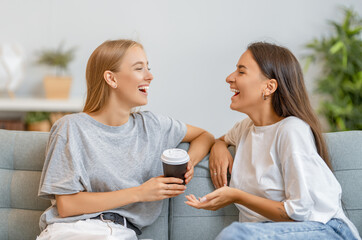 young women chatting at home