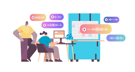 businesspeople communicate by voice messages audio chat application social media online communication