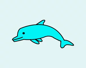 Tuinposter Cartoon blauwe dolfijn. Vector illustratie, geïsoleerd, op blauwe achtergrond. © ekoprastowo