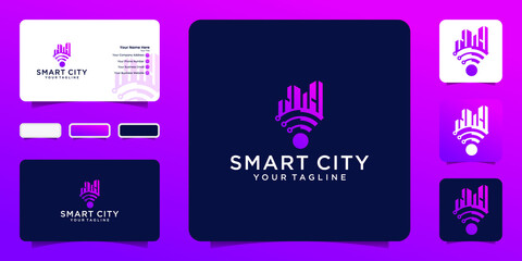 Smart City Tech Logo Vector. Logo Concept City Wifi template and business card