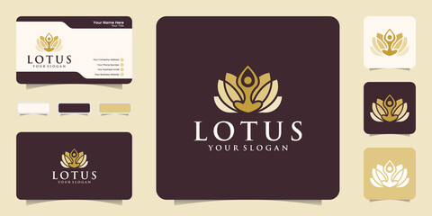 yoga lotus logo. Linear style beauty and fashion design templates and business cards