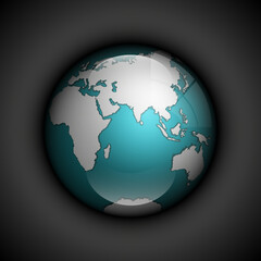 world map with ocean. Globe icon. Planet Earth on black background. Continents world picture. Colorful poster presentation