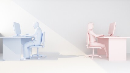 Fototapeta premium concept man at her desk in pink tones illuminated by a beam of light